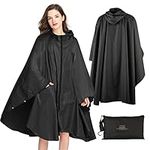 Lively Life Lightweight Waterproof Rain Poncho for Women Men, Windproof Reusable Ripstop Breathable Raincoat with Hood for Outdoor Activities Quick Dry Hooded Raincoat Free Size - Black