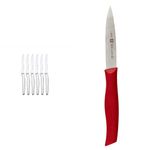 HENCKELS 6 Piece Kitchen Steak Knife Set + ZWILLING Twin Grip Paring Knife 3.5-inch/80 mm (Red)