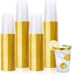 Vplus 150Pack 12 OZ Gold Rimmed Plastic Cups, Reusable Clear Plastic Cups, Disposable Heavy Duty Plastic Cups Perfect For Wedding, Thanksgiving Day, Christmas, Halloween Party Cups