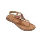 RLEHJN Leather Sandals for Women UK Sale Clearance, Ladies Beaded Flip Flops Toe Post Slip On Thong Flat Sandals Ethnic Style Strap Summer Beach Shoes Walking Sandals for Indoor and Outdoor