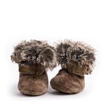 PETIT COULOU Fur Booties for Baby With Anti-Slip Bottoms - Keep your Newborn Warm and Cozy - Made From Vegan Fur and Plush - Super Soft Minky Slippers for Babies (Mocha, 6-12M)