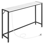 MAHANCRIS Console Table, Narrow Sofa Table, 110 CM Entrance Table with Power Station, Behind Couch Table, Simple Style, for Living Room, Hallway, Entryway, Foyer, Marble and Black ACTHM112KE01