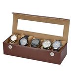 essart Faux Leather 5 slots Watch Storage Box removable cushions, Tranaparent Lid feature/Magnetic closure - 10004-E-Tan