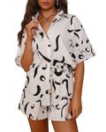 PRETTYGARDEN Women Summer 2 Piece Beach Outfits Printed Short Sleeve Tops Lounge Shorts Casual Tracksuit Set (Black Brush,X-Large)