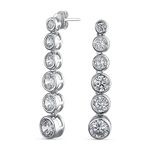 Elegant Bridal Sterling Silver AAA CZ Linear Drop Earrings With Geometric Bubble Design For Women Wedding, Prom Cubic Zirconia In A Bezel Set Round Shape.