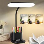 DEEPLITE LED Battery Operated Desk Lamp with Pen/Phone Holder 8W Cordless Study Reading Lamps, Touch Control 3 Color Modes, Stepless Dimming, 800lm Eye-Caring College Dorm Table Lamps for Work.