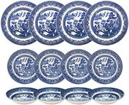 Churchill Blue Willow Dinner Plates Salad Plates and Coupe Bowls 12 Piece Dinnerware Set 12 Piece Set