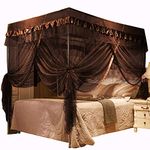 Mengersi 4 Corners Post Canopy Bed Curtains Canopy for Bed King Size - Royal Luxurious Mosquito Net Bedroom Decor (King, Coffee)