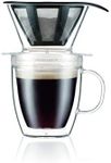 Bodum 12oz Pour Over Coffee Dripper Set w/Double Wall Mug and Reusable Permanent Filter, Plastic, BPA-Free, Clear