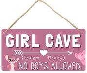 Stitch Bedroom Decor For Teen Girls Cute Room Decor Girl Cave Sign Stitch Stuff For Girls 10-12 Year Old Cool Things For Kids Room Stitch Decorations For Bedroom Pink Wall Decor No Boys Allowed Sign