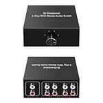 Audio Switcher Bi-Directional 4-Way RCA Stereo Audio Switch L/R Stereo Audio Splitter Audio Selector Switch Box (1 in 4 Out / 4 in 1 Out)