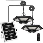 Auzev Solar Shed Light Solar Pendant Light Indoor Outdoor Work in Daytime with Remote Control, 360° Lighting Waterproof with Motion Sensor/Timer/5 Modes for Home Shed Garage Barn(2 Heads)