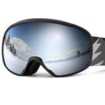 Odoland OTG Ski Goggles for Kid, UV Protection and Anti-Fog Len for Children and Youths, Double Grey Spherical Lens Snowboard Goggles Perfect for Skating Skiing Snowboard for 4-16 Boys and Girls BS