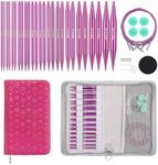 Guclud Interchangeable Circular Knitting Needles Set 4-inch Round Metal Knitting Needles Sizes US 2.5, 3, 4, 5, 6, 7, 8, 9, 10, 10.5, 11, 13, 15 with 4 Cords, Accessories and Case