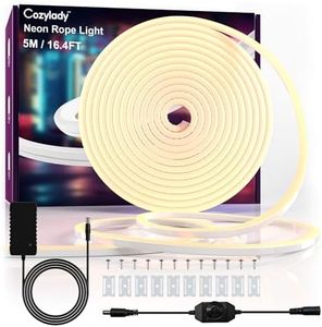 5m LED Neon Strip Light, Cozylady Warm White Waterproof Rope Lights with Power Supply and Dimmer, 16.4ft DIY Flexible Silicone 24V LED Neon Rope Strips for Kitchen Indoor Outdoor Decor