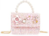 ZWI-player Little Girls Princess Purses Cute Crown Crossbody Bag Handbag with Pearl Handle for Kids Toddler, Pink, Fashion Purse