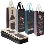 Juvale 12 Pack Wine Bottle Gift Bags with Handles, Bulk Set for Birthdays, Fathers Day, Mother's Day, Engagement, Holidays, Christmas in 4 Designs (4.6 x 13.7 x 4 Inches)