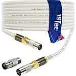 1STec 3m Shielded Digital TV Male to M/Female Gold Plated F-Connector Cable for FreeView HD Freesat BT YouView Satellite Dish or Rooftop Aerial to Wall Box Plug or Socket Lead (3 Metre, White)