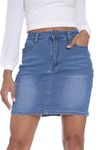 GUANYY Blue Jean Skirts for Women Stretchy Lightweight Casual Bodycon Junior Denim Mini Skirts with Pockets Clear Blu, Small