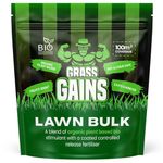 Grass Gains Lawn Bulk Grass Fertiliser, Organic Plant Based Lawn Fertiliser, Results in 5 Days and Lasts 6 Months (Covers 100m2) No Scorch Lawn Care, Child and Pet Friendly Lawn Feed 2.5kg