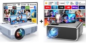 FUDONI Portable Projector P1 and WiFi Bluetooth Projector GC6666, 5G Portable Projectors 4K Supported Native 1080P 12000L, Outdoor Mini LED Movie Projector