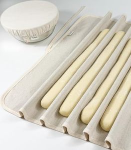 Perenllareta Bakers Baguette Couche and Reusable Bowl Cover Set, 39x25" Unbleached Dough Proofing Cloth for French Bread & 10" Cotton Lid Elastic Fabric Bread Cover for Homemade Sourdough Rising
