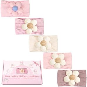 CÉLLOT 5 Pcs Baby Flower Headbands Baby Girls Nylon Headbands Soft Hairbands Hair Accessories for Newborn Infant Toddler Kids(Pink)