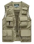 Sukany Men's Leisure Outdoor Work Safari Fishing Travel Cargo Vest Jacket Photo Mesh Waistcoat Multi Pockets Khaki M