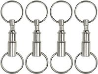 Millennial Essentials 4 Pack Quick Release Detachable Pull Apart Keychain Silver Dual Key Ring Snap Lock Holder (4)