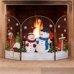 CHRISTOW Christmas Fireguard Fireplace Screen, Arched Metal Mesh Fire Screen H49cm (Snowman)