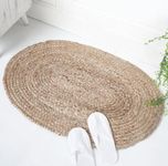 RAJRANG Handwoven Jute Area Rug Oval 68x122 cm Natural Beauty with Reversible Braided Charm for Farmhouse Chic in Living Room, Kitchen, and Bedroom Styling