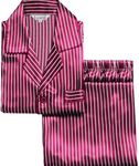 Mens Satin Short Pajamas Set Sleepwear Loungewear S~4XL, Wine Red Striped, XX-Large