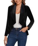 LADI TREND Ladies Velvet Blazer Ruffle Trim Long Sleeve Open Front Regular Fit for Corporate Events and Family Gatherings (Black XL)