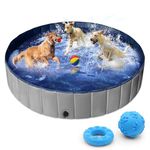 Extra Large Dog Paddling Pool 160 cm, Heavy Duty Foldable Dog Pool for Large Dogs, Non-Slip Pet Swimming Pool with Drain Valve & 2 Chew Toys, Collapsible Dog Bath Pool for Garden, Patio & Camping