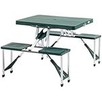 Outsunny Portable Foldable Camping Picnic Table with Seats Chairs and Umbrella Hole, 4-Seat Fold Up Travel Picnic Table, Green