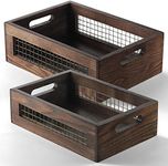 NAGAWOOD Wooden Countertop Baskets Set of 2 for Kitchen, Bathroom, Pantry|Wall Mount Upgrade with Full Accessories| Rustic Nesting Boxes|Wooden Organizer Crates for Fruit, Vegetables, Produce, Bread