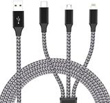 Lightning Cable, iPhone Charger Cable Nylon Braided 3 in 1 Charging Cable Multi USB Cable Fast Charging Cord with Type-C, Micro USB and IP Port, Compatible with Most iPhones & iPads (2 Pack)