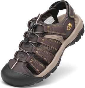 FLARUT Sandales Hommes Été d'extérieur Randonnée Sport Chaussures de Marche Fermées Plage Course Décontractées(Marron Foncé,47)