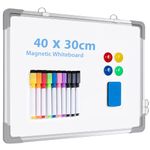 Magnetic Small Whiteboard, ARCOBIS Mini A3 Whiteboard 40 x 30 cm Hanging Double-Sided Whiteboard for Wall, Drawing, Reminder, Kitchen Shopping List, Kids, Silver