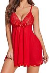 Avidlove Maternity Lingerie Lace Babydoll Valentines Lingerie Mesh Chemise Nightgown Pure Red S