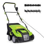 TANGZON 2000W 2-in-1 Electric Lawn Scarifier and Aerator, Garden Grass Dethatcher Rake with 40cm Working Width, 3-Position Height, 5-Position Depth Adjustment, Scarifier Weeder (Green & Black)