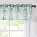 FMFUNCTEX Window Valance for Living Room, Green Kitchen Valance for Windows, Farmhouse White Floral Print Valance Curtains for Bathroom Bedroom, Rod Pocket Short Topper Curtains, W55 x L15, 1 Panel