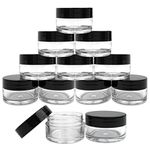 12 Pieces , Black : Beauticom 20 gram/20ml Empty Clear Small Round Travel Container Jar Pots with Lids for Make Up Powder, Eyeshadow Pigments, Lotion, Creams, Lip Balm, Lip Gloss, Samples (12 Pieces, Black)