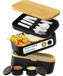 Umami Bento Box Adult All-in-1 XXL, 4 Utensils & Premium Bamboo Lid, 100% Leakproof, Microwave & Dishwasher Safe Lunch Containers for Adults, 4 Compartments Bento Lunch Box Containers, Boîte à Lunch