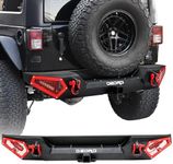 OEDRO Rear Bumper for Jeep, Compatible with 2018-2025 Jeep Wrangler JL JLU Unlimited Off-road Bumper w/2" Hitch Receiver, Paintable Armor, 2 x LED Lights & D-Rings for 2/4 Doors, Black