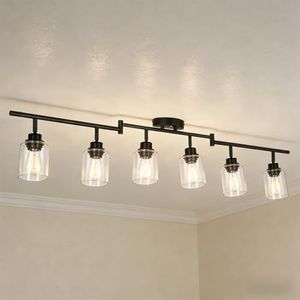 HiBay 6-Light Black Track Lighting Fixture Ceiling, Adjustable Flexible Spotlight with Glass Shades, Modern Farmhouse Industrial Spot Lighs for Kitchen, Living Room, Commercial Use, E26 Base