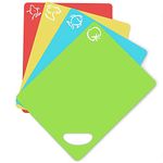 Extra Thick Flexible Plastic Chopping Cutting Board Set - Plastic Chopping Board Mats with Colour Coded Food Icons & "EZ-Grip" Waffle Back (Set of 4 with Holes) by Cooler Kitchen 11.5 x 15