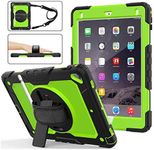 iPad Air 2/Pro 9.7 Case with Screen Protector for Kids, Heavy Duty Protective Durable Rubber Case with Rotatable Stand & Stylus Holder, Handle for iPad 9.7 Inch, 5th/6th Gen 2018/2017 Tablet-Green