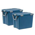 IRIS USA 97.4 L (103 US Qt) Eco-Friendly Storage Box with Gasket Seal Lid, 2 Pack - BPA-Free, Heavy Duty Moving Containers Tight Latch with Wheels, Weather Proof Tote Bin, Nestable, WEATHERPRO - Navy