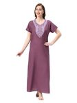 NICE FLOWER Premium Alpine Women's Cotton Nighty - Stylish Embroidery & Comfortable Full-Length Night Gown Dress | Soft Cotton Night Dress | Premium Nighty | Maxi with Pocket (Solid Pink, L)